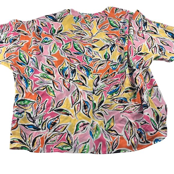 Pixi + Ivy Womens sz 1X Colorful Leaf Print Short Sleeve Blouse - Picture 4 of 5